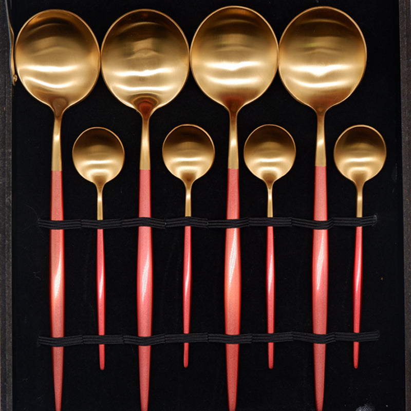 Talheres Korea Luxo Vermelho e Dourado - 16 peças com estojo